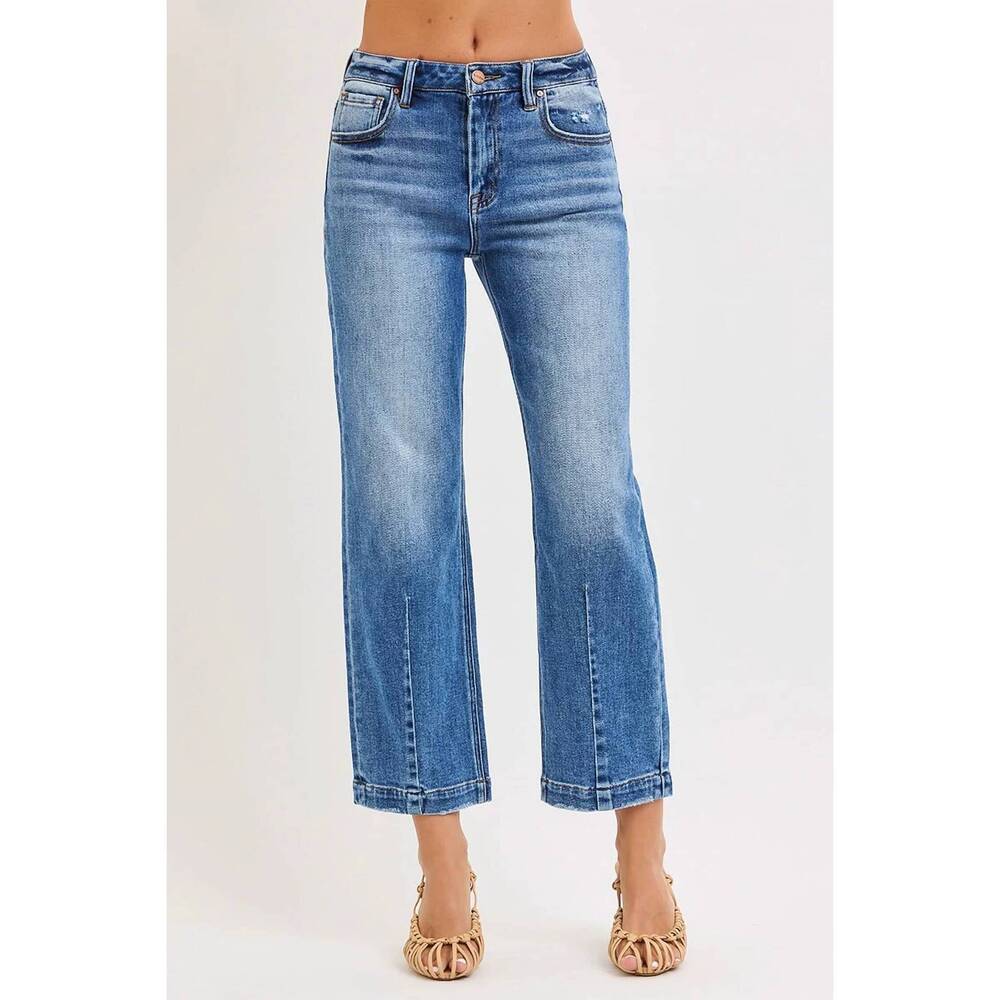 RISEN Jeans: Boyfriend High-Rise Cropped Jeans in Medium Blue